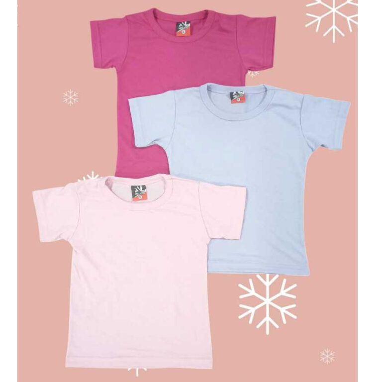 Kit 3 Camiseta Infantil Lisa Básica Menina Manga 