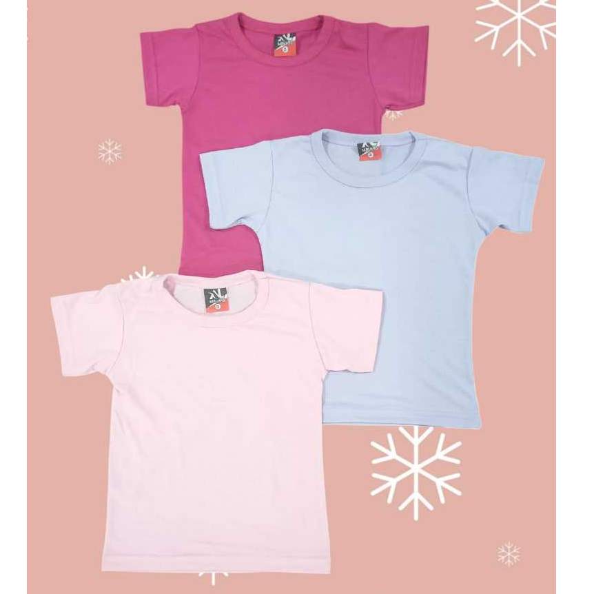 Kit 3 Camiseta Infantil Lisa Básica Menina Bebê Manga Curta 100% Algodão