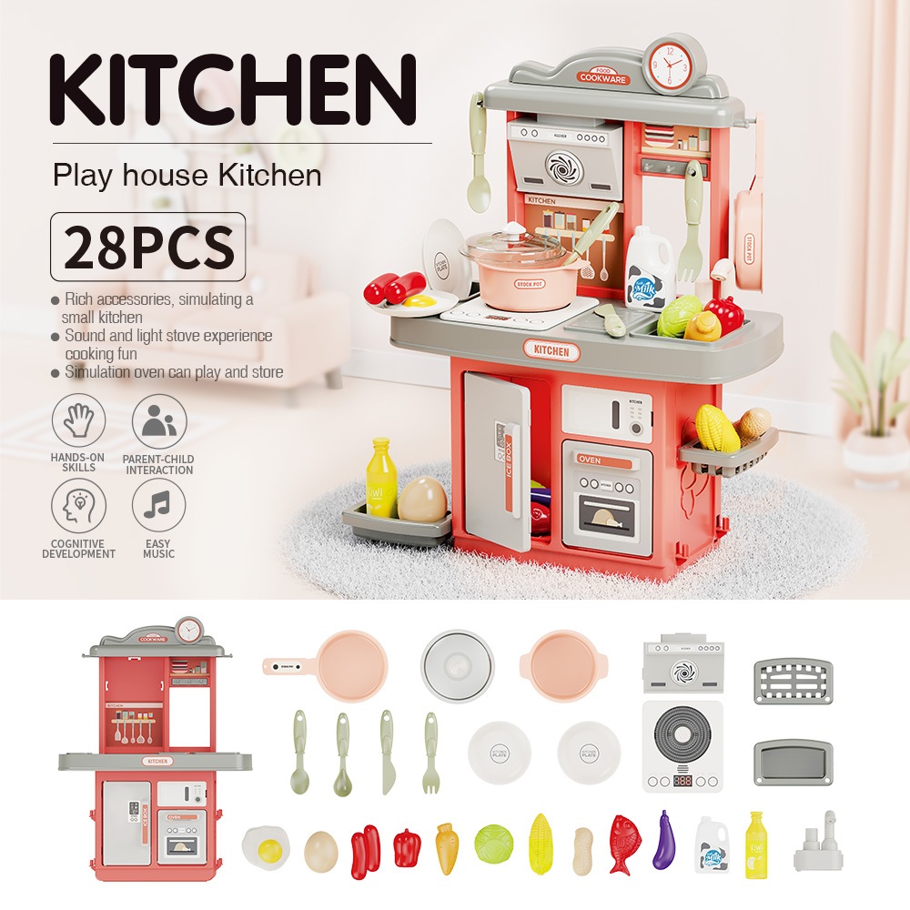 Kit Cozinha De Brinquedo Infantil Completa Solta Água E Som 28 peças  Marca japonesa