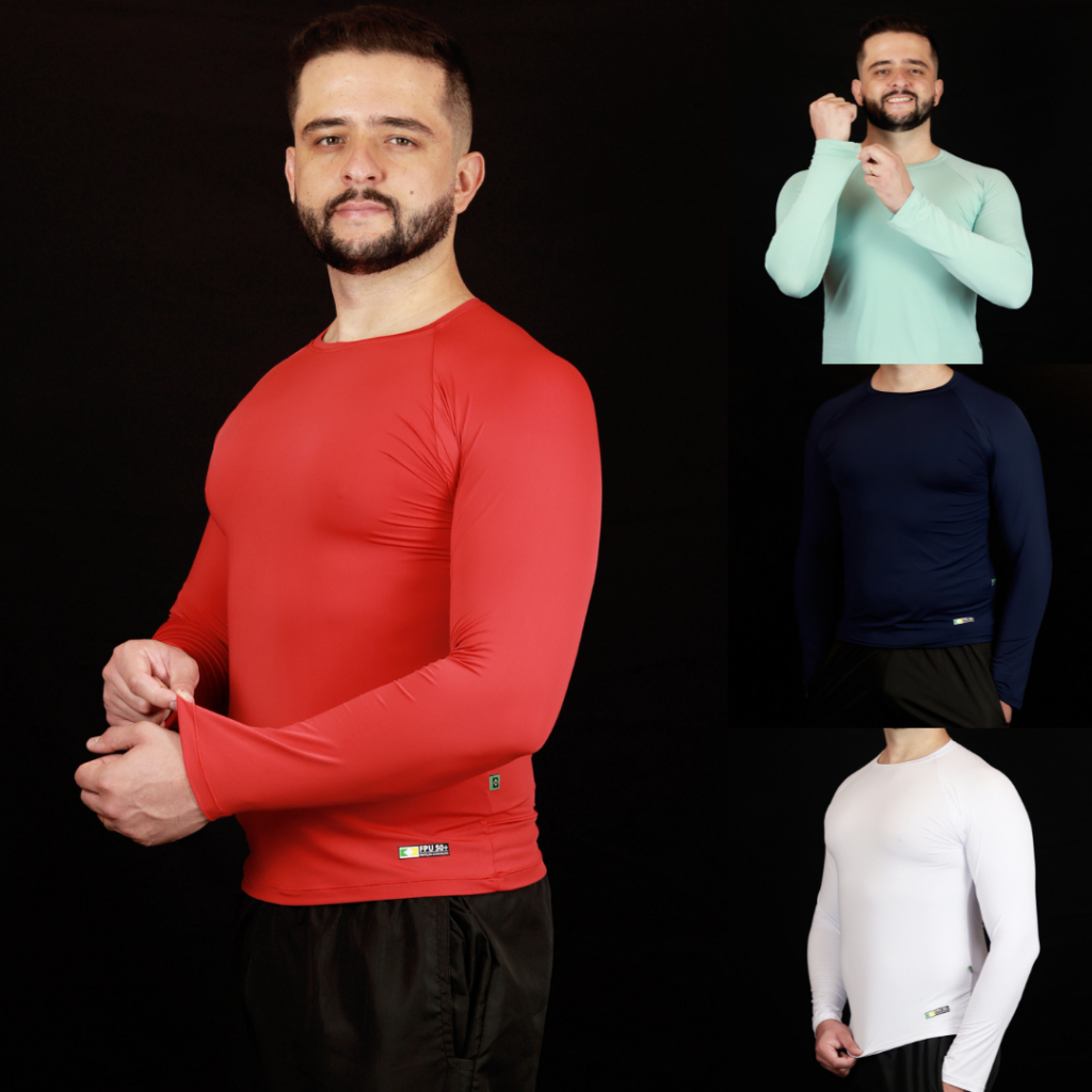 Camiseta Camiseta Tecido Gelado Masculina Poliamida Uv Esportiva Manga Longa