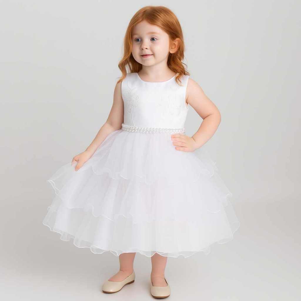 Vestido Festa Midi Infantil  Camadas Tule Florista Batizado Dama de honra Casamento REF2189