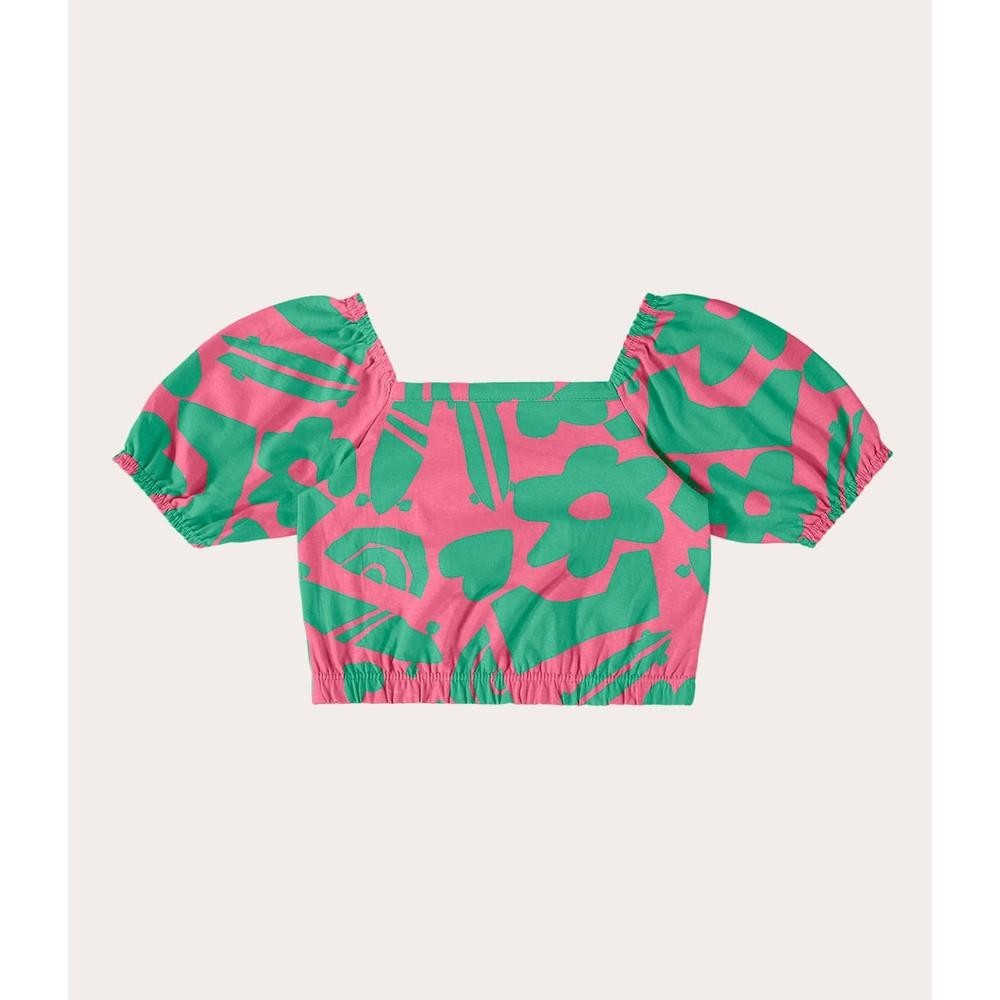 Blusa Infantil Menina Estampada Manga Bufante Em Algodão Malwee Kids