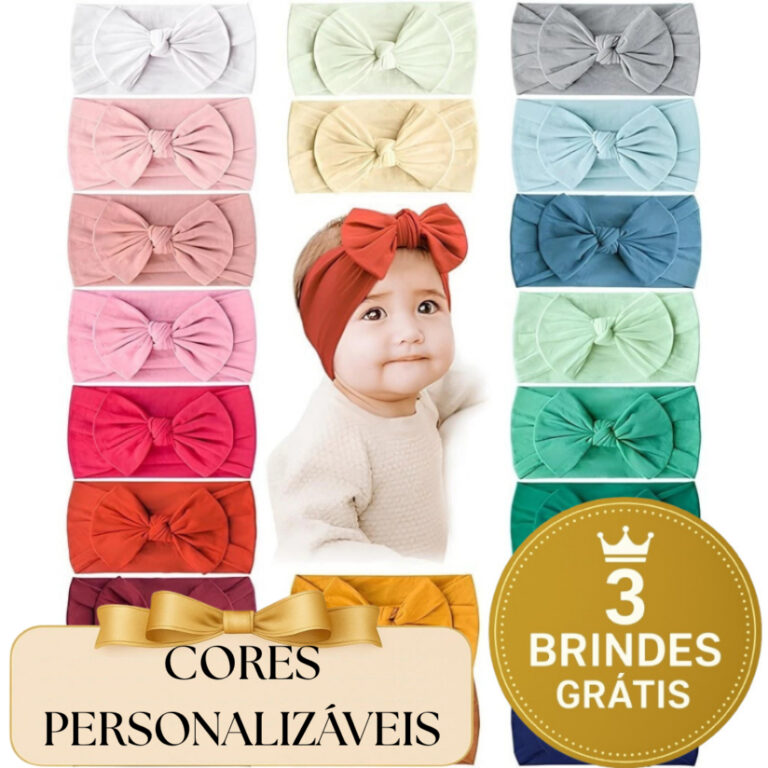 Kit 20 Laços Turbantes de Bebê Tecido Macio e Co