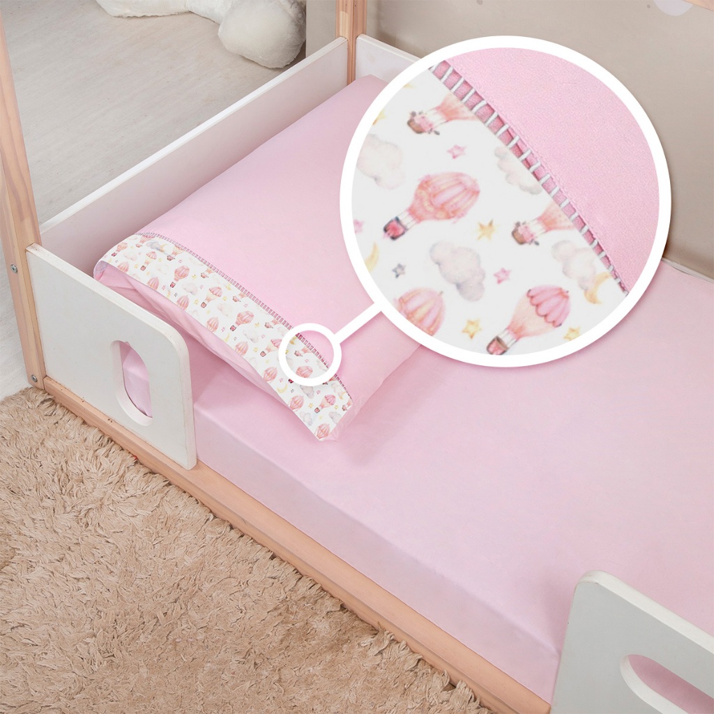 Jogo 2 Peças Lençol Mini Cama Montessoriana Infantil Ponto Palito Antialérgico