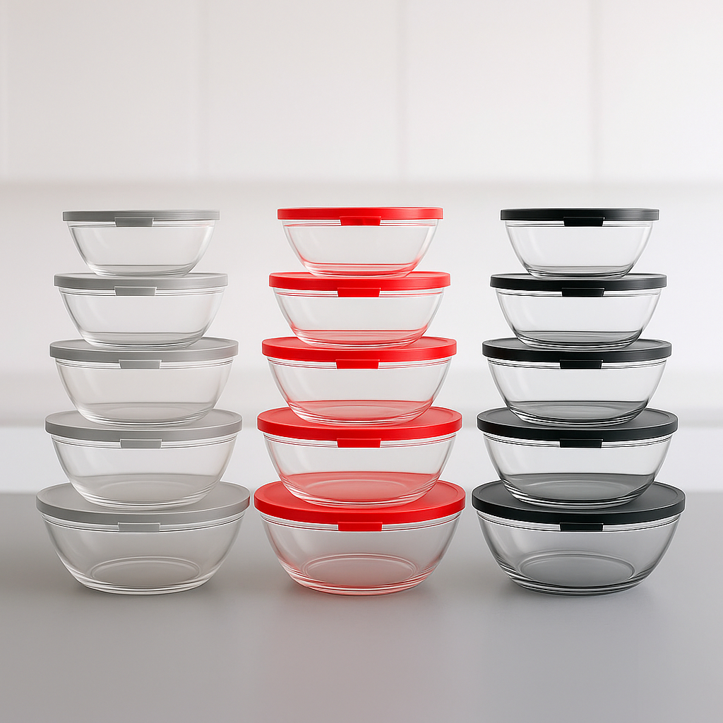 Conjunto de 5 Potes de Vidro Redondos  Ideal para Alimentos e Refeições