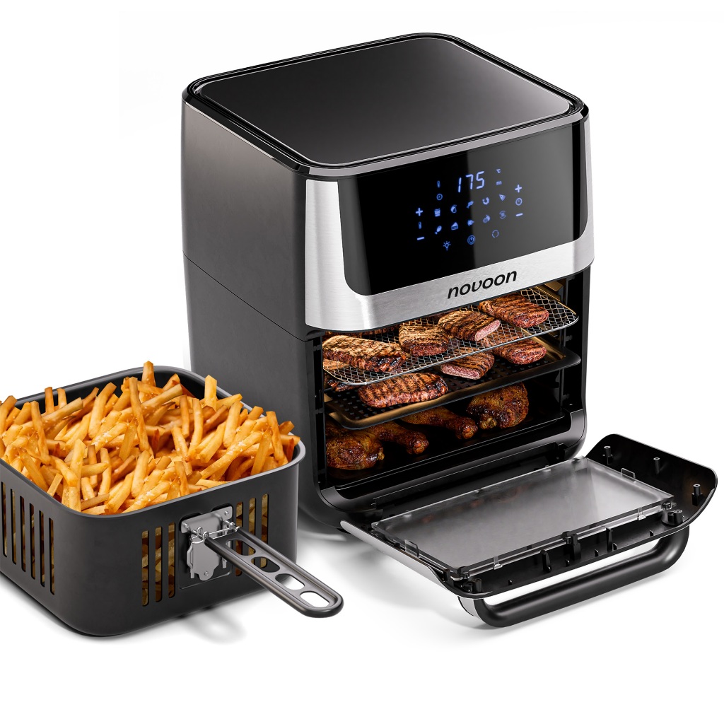 Air Fryer Oven 12L Novoon 4 em 1 Digital com Vidro Grande Capacidade Forno Fritadeira 1800W 110/220V