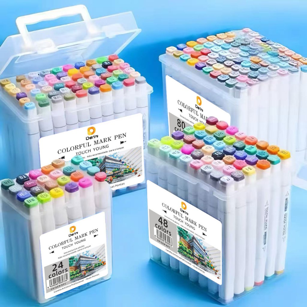 12/24/36/48/60/80/ Estojo Bolsa Caneta Marcadores TOUCH Com Ponta Dupla Tampa Com NÚMERO DE CORES
