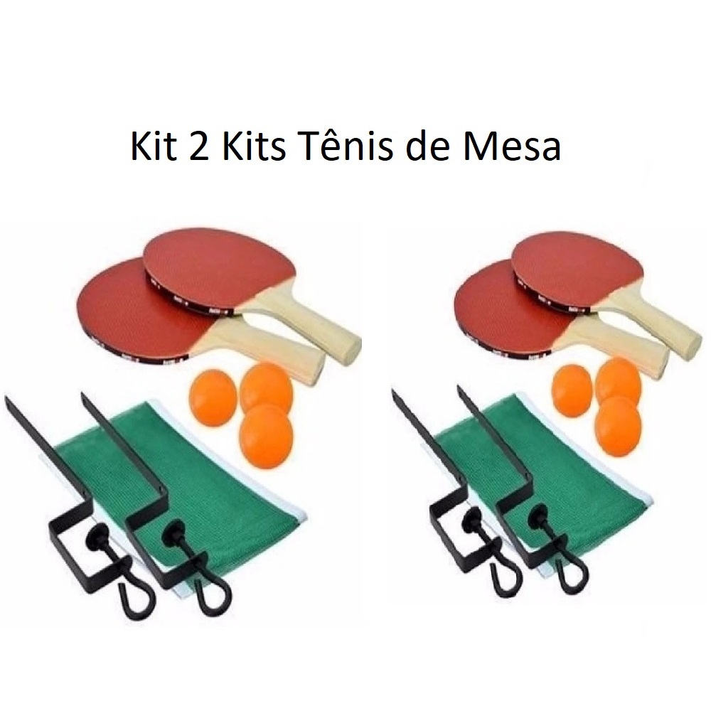 KIT 1/2 de kit Ping Pong Tênis de Mesa C/ 2 Raquetes Anatômicas, 3 Bolas, 1 Rede e 2 Suportes