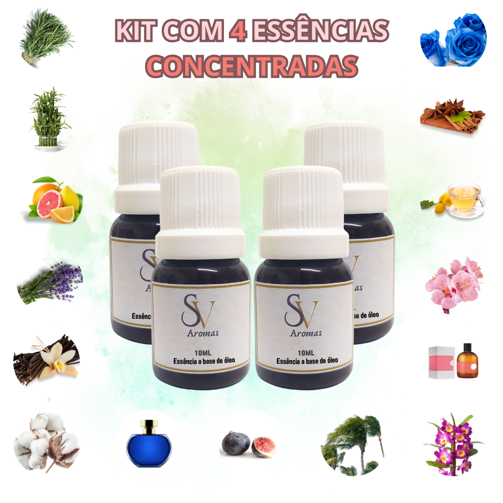 Essência Premium 10ml a Base de Óleo Velas Artesanais Difusores Sabonetes Kit 4