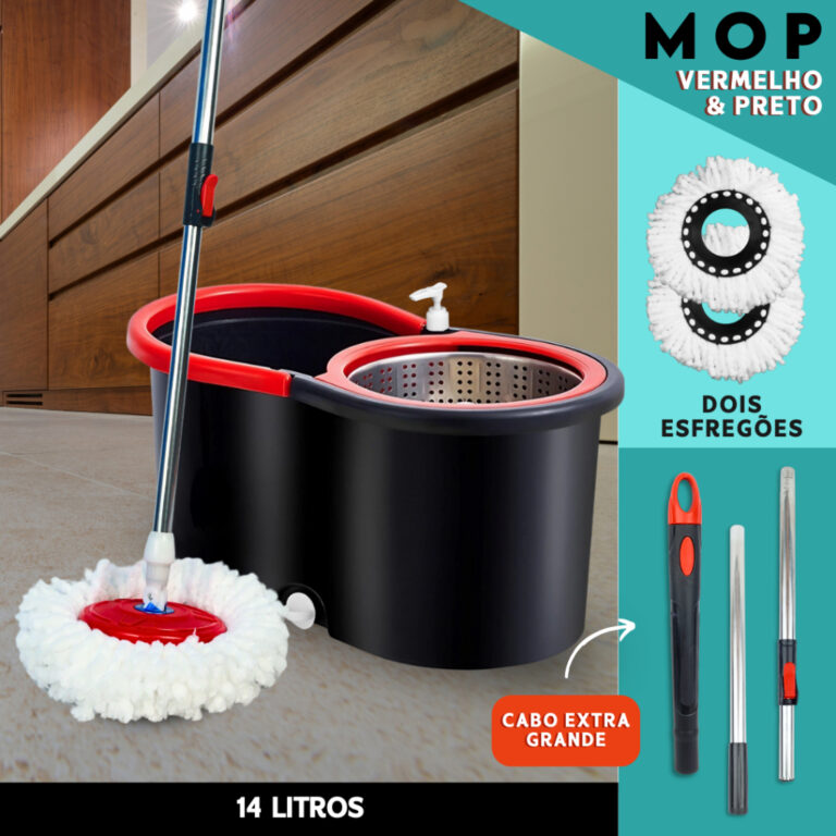 Mop Giratório C/ cabo de 140 cm + 2 Refis Balde C