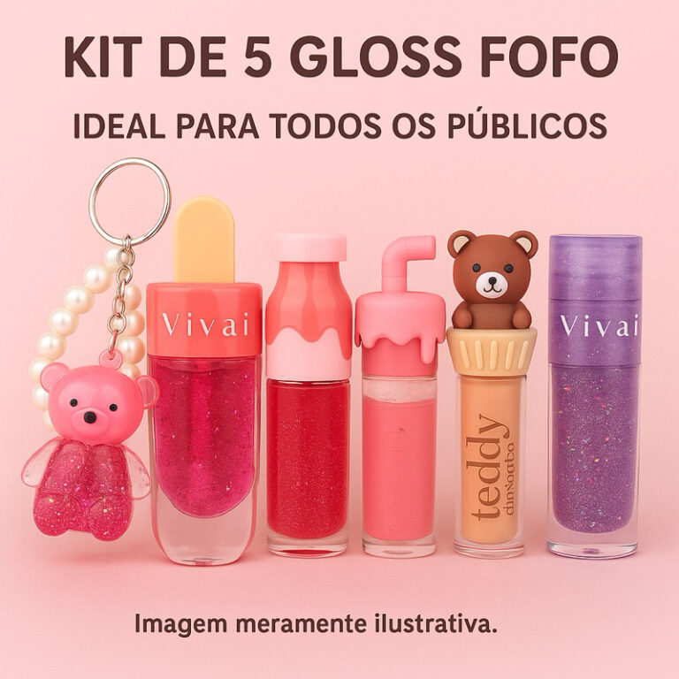 Kit 5 Gloss Labial Fofo Vivai Sorvetinho Ursinho L