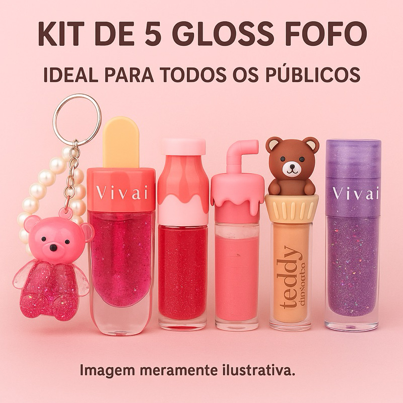 Kit Gloss Labial Fofo Com Chaveiro Com Brilho Cor Gloss Viralizados Ruby Rose Melu Febella Vivai