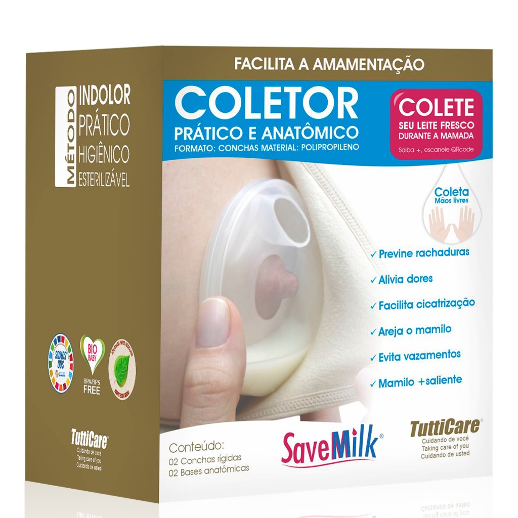 CONCHA COLETORA DE LEITE MATERNO – AMAMENTAÇÃO – SAVEMILK – Caixa 2 Conchas mãos Livres