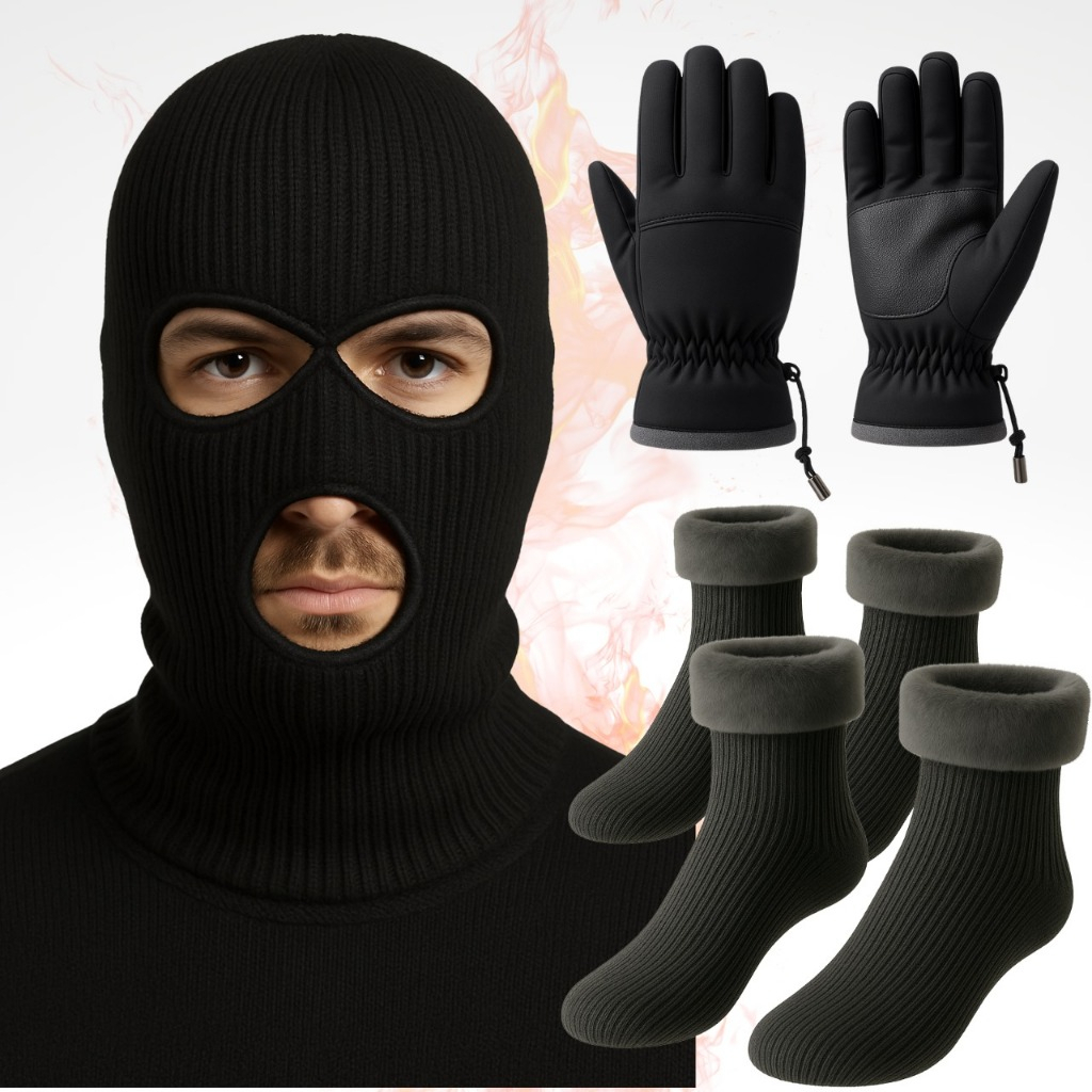 Kit Inverno Frio Motoboy: Balaclava + Luva Térmica Impermeável + 2 Pares de Meia Térmica para Uso Di