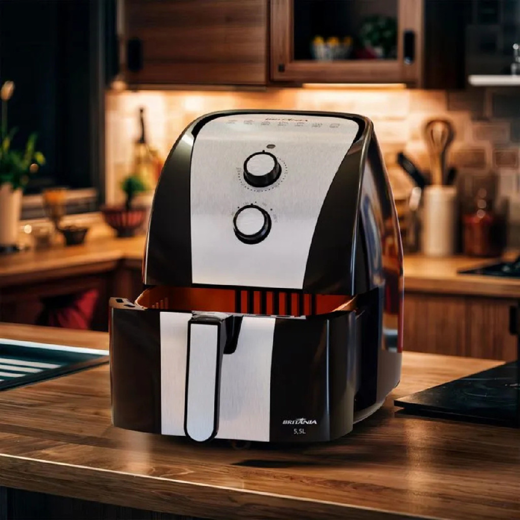 Fritadeira Air Fryer Britânia 220v Preto com Prata Cromado Fritadeira Elétrica Requintada Luxo Grand