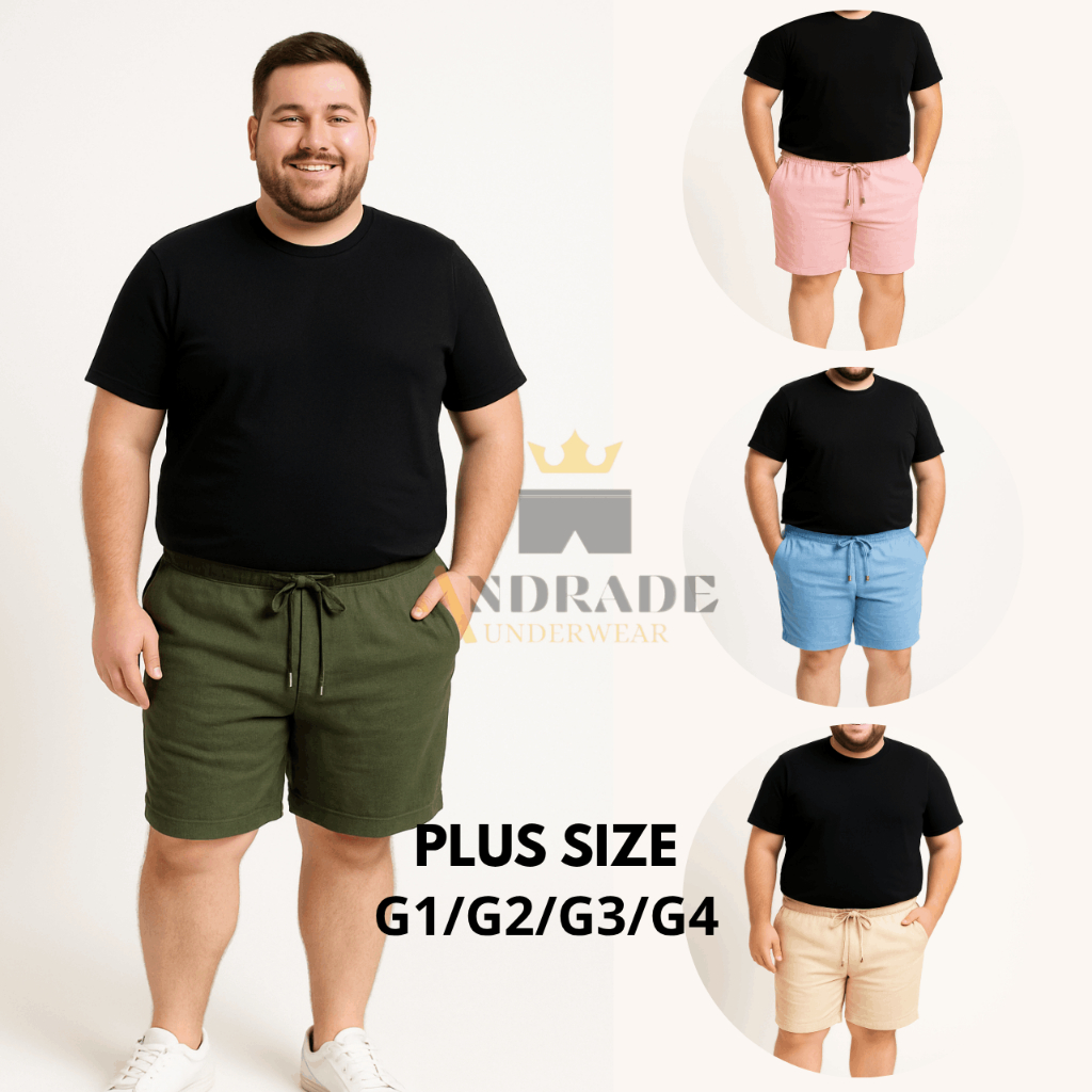 Kit 4 Short Plus Size Mauricinho em Linho G1 G2 G3 G4 G5 Qualidade Premium – Bermuda – sarja