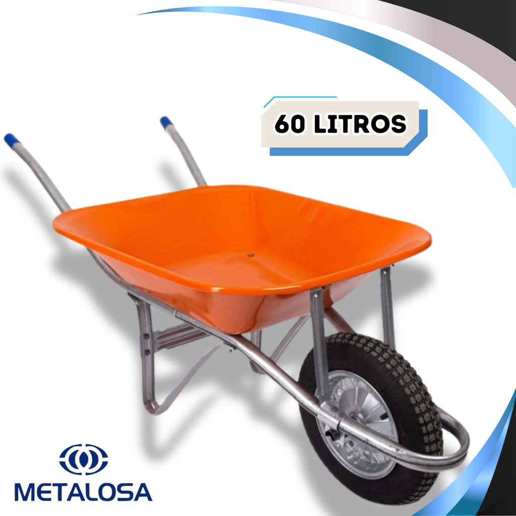 Carrinho de Mão Reforçado Desmontável Aço Galvanizado 60 Litros Metalosa