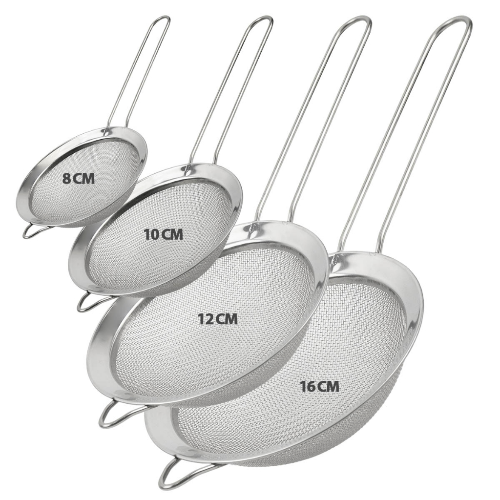 Kit 3 Peneira Coador Em Aço Inox Para Cozinha Tamanho P M G 8/10/12/16cm Polvilhar Açúcar Farinha