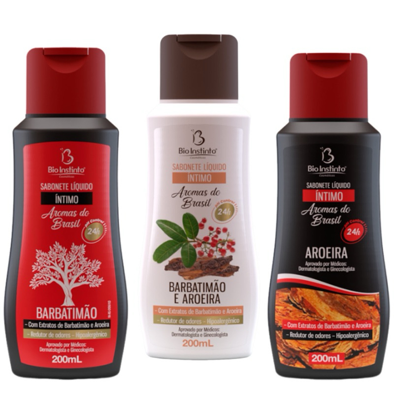 kit 3 Sabonete Íntimo líquido  BARBATIMÃO + AROEIRA + BARBATIMÃO c/ AROEIRA Bio Instinto Banho Suave