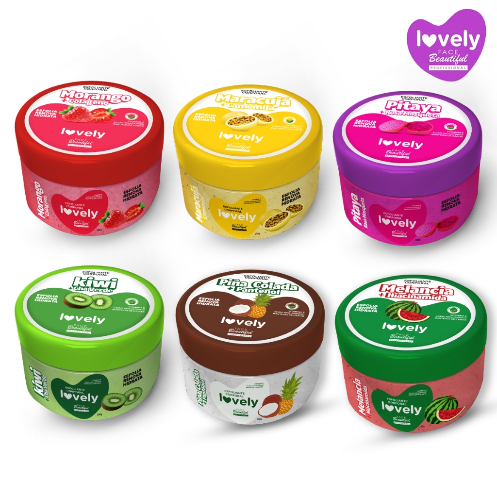 Kit Esfoliantes Corporais Com Cheirinho de Fruta Lovely Face Beautiful 280g