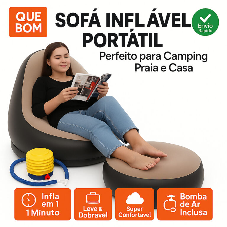 Sofá Inflável Portátil 3 em 1 com Bomba de Ar P