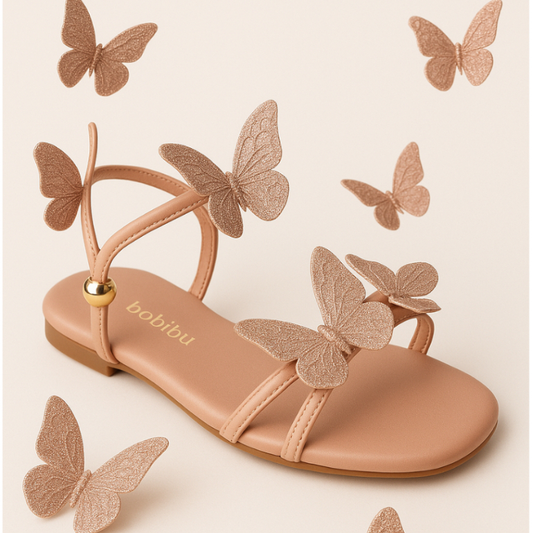 Sandália Infantil Feminina Super Delicada Borboleta Encantada Napa Soft Pétala Rose Glitter