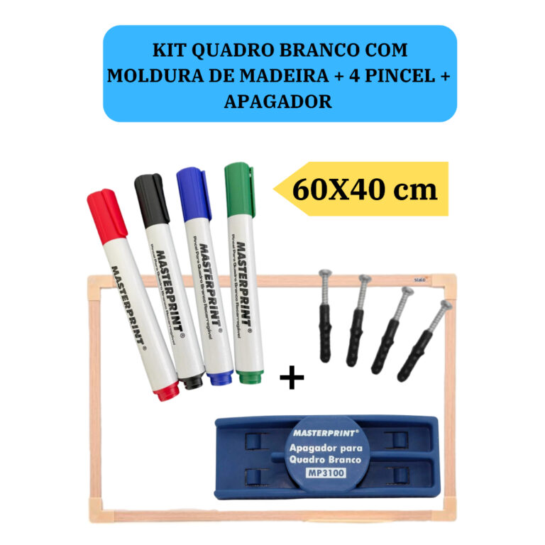 Lousa Branca Quadro Branco 60x40cm + 4 Pincel Marc