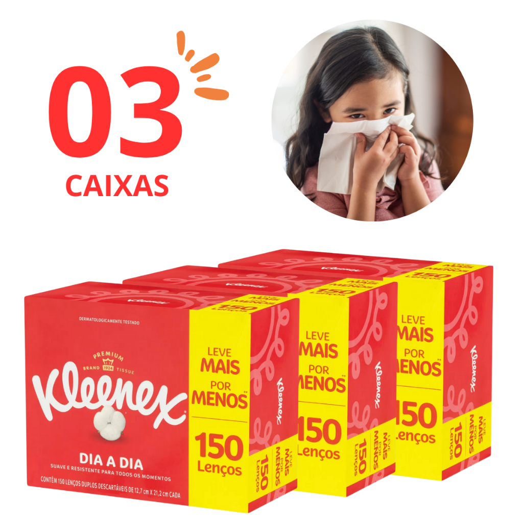 Kit 3 Caixas de Lenço Kleenex Toalhas de Papel Descartáveis Macias