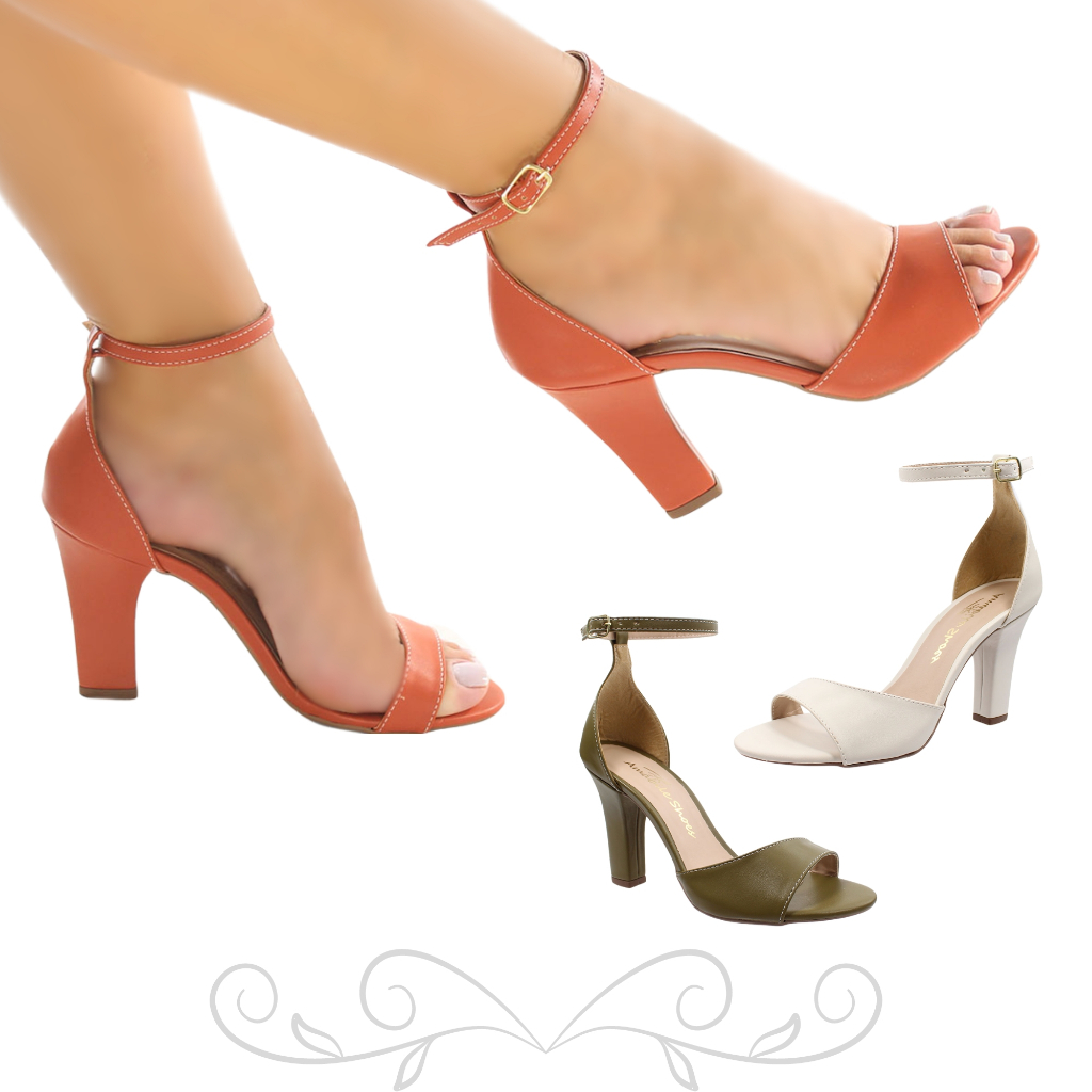 SANDÁLIA SALTO GROSSO ALTO BARBATANAPALMILHA CONFORTÁVEL FIVELA TRASEIRO