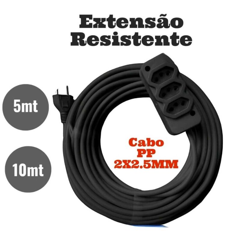 Extensão  20A Cabo PP 2×2.5mm 10A Para Ferra