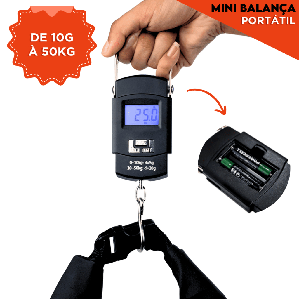 Balança De Mão Digital 50 KG com Pilhas –  Para Bagagem Bolsa e Pesca – AV