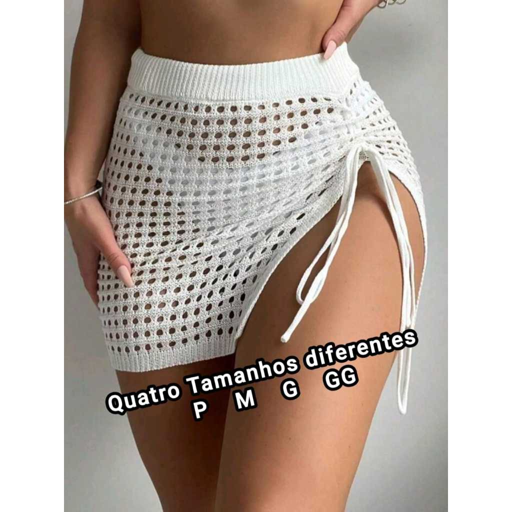 Saída de Praia Saia do P ao GG Crochê Tricot com Cordão Lateral fenda carnaval festa na praia