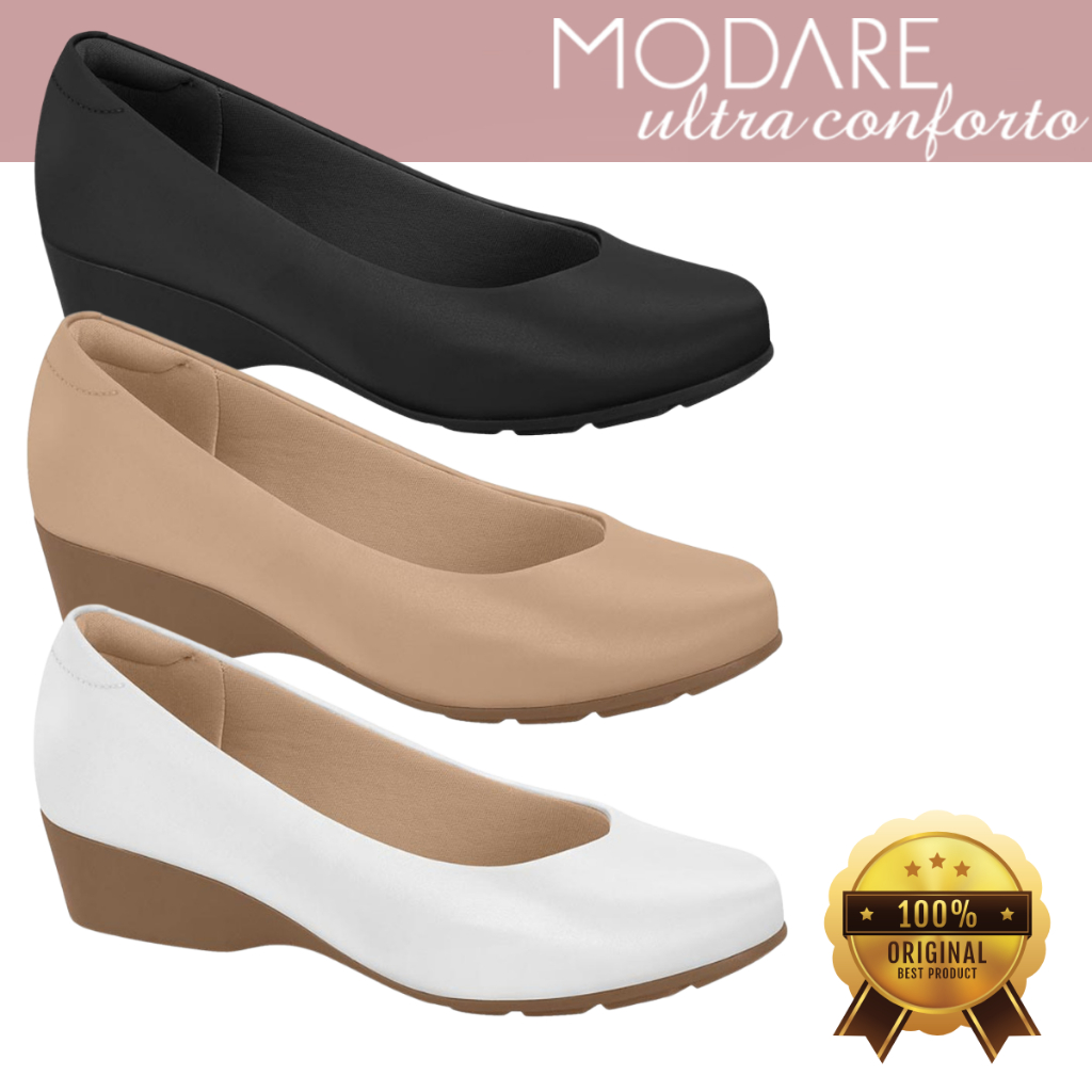 Sapato Feminino Ortopédico Modare Ultraconforto Joanete Salto Baixo Anabela Plataforma Original