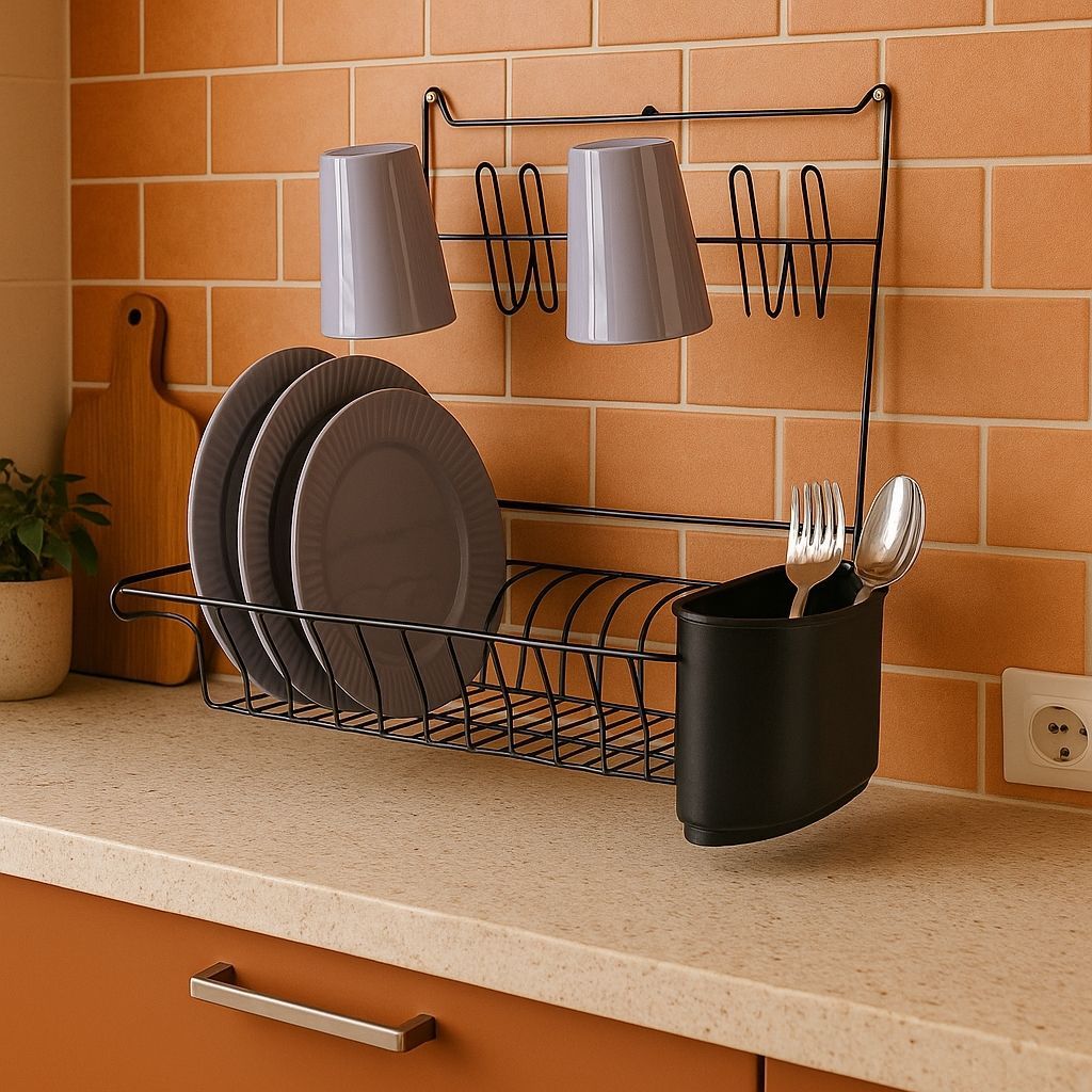 Escorredor de Pratos Dobravel Parede Resistente 12 Pratos 6 Copos Porta Talher Incluso Grande