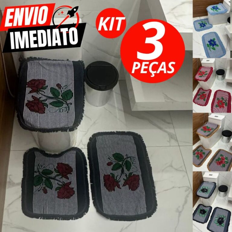 Kit Tapete para Banheiro 3 peças algodão Decora