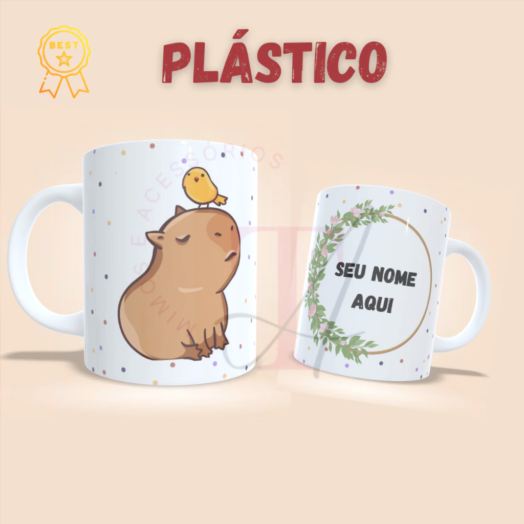 Caneca Xícara Capivara Copo Plástico Polímero Personalizada Com Nome Varios Modelos