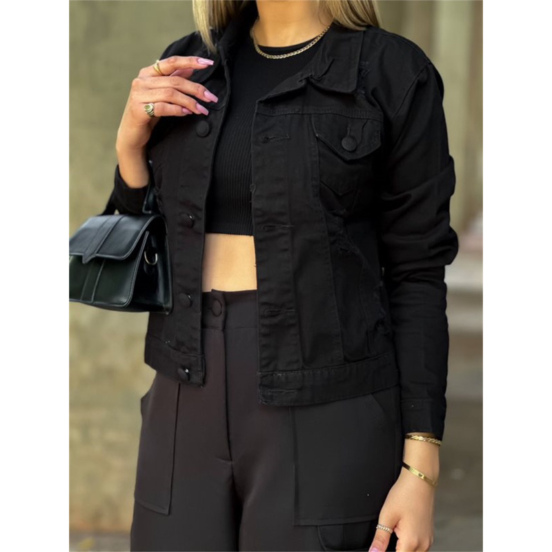 Jaqueta Jeans Feminina Detalhe Barra 008