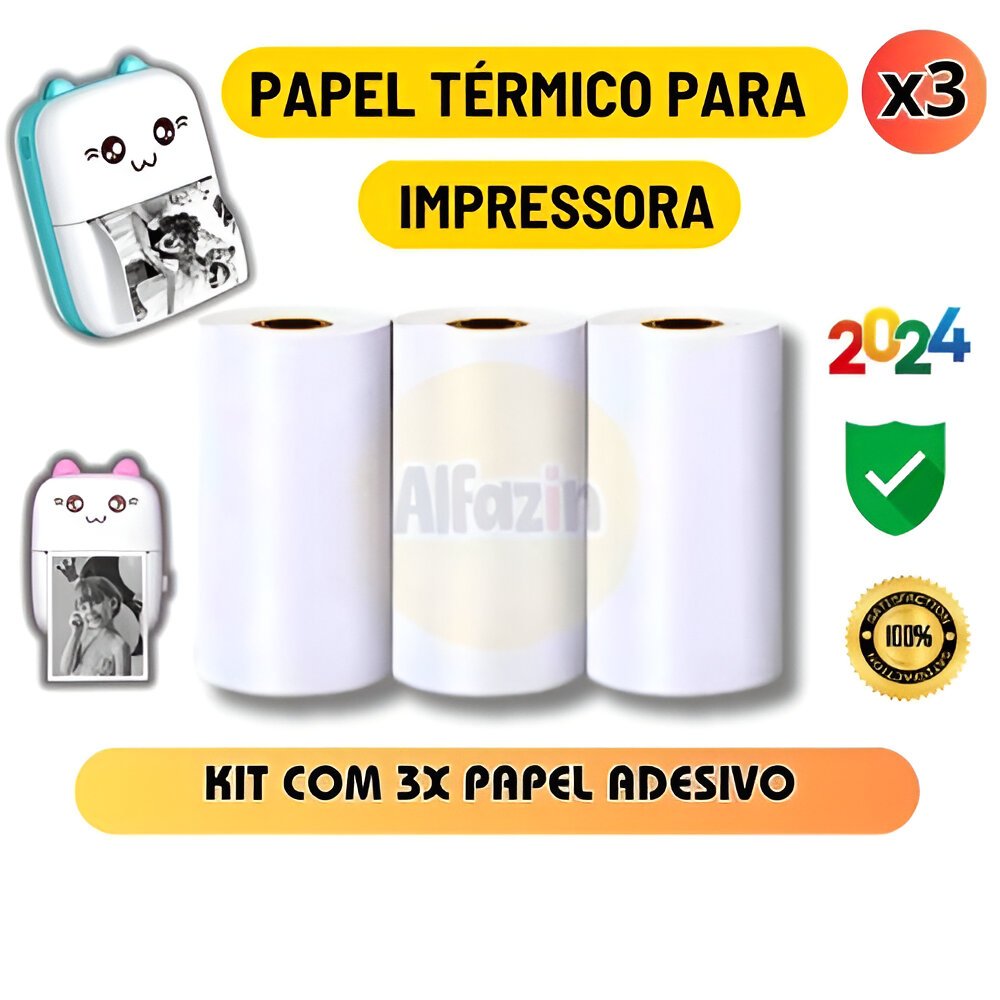 Kit 5 Pças Bobina Etiqueta Térmica Adesiva 57x30mm Branco Rolo Para Mini Impressora Portátil a Prova