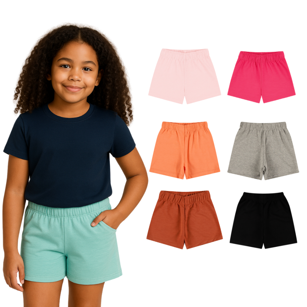 Kit 4 Shorts Moletinho Flex Infantil Menina Blogueira Verão 2 ao 8