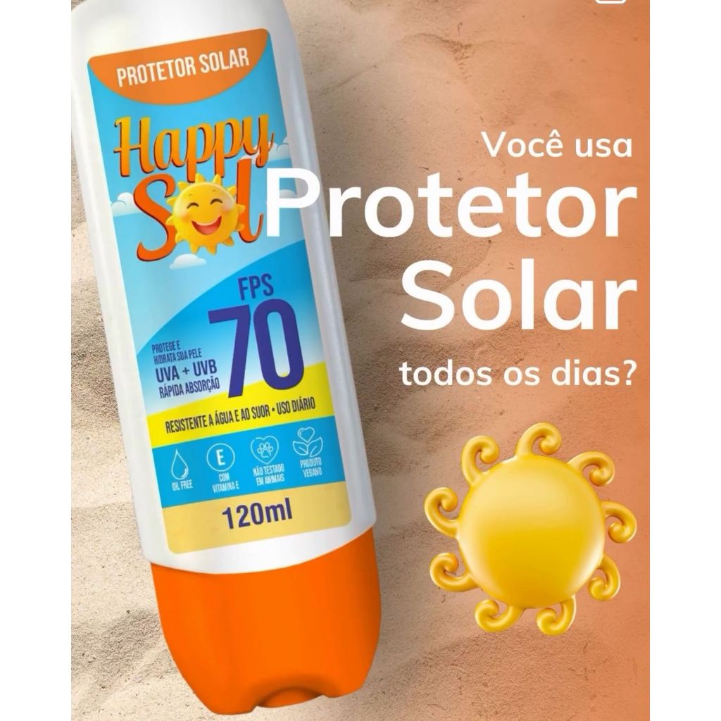 Protetor Solar FPS 70 Toque Seco Rosto e Corpo UVA UVB Resistente Água