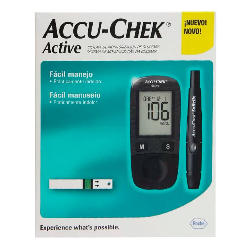 Aparelho De Glicemia Accu-Chek Active Kit 1 Monitor + 10 Tiras Active + 10 Lancetas Softclix
