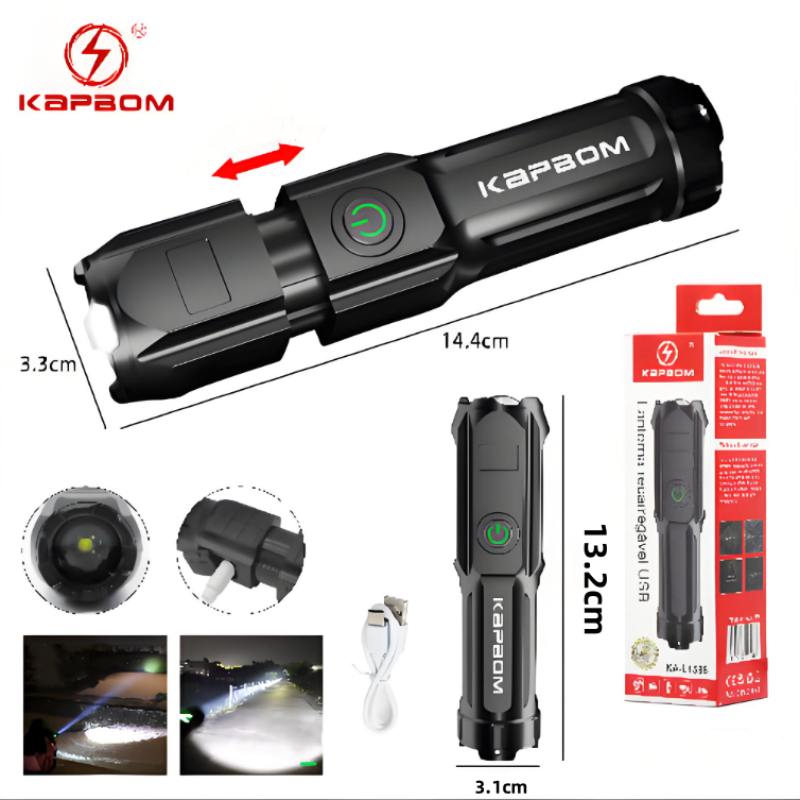 Lanterna Tática Potente Recarregável USB Led Luz Forte Com Zoom Direcional Resistente A Água