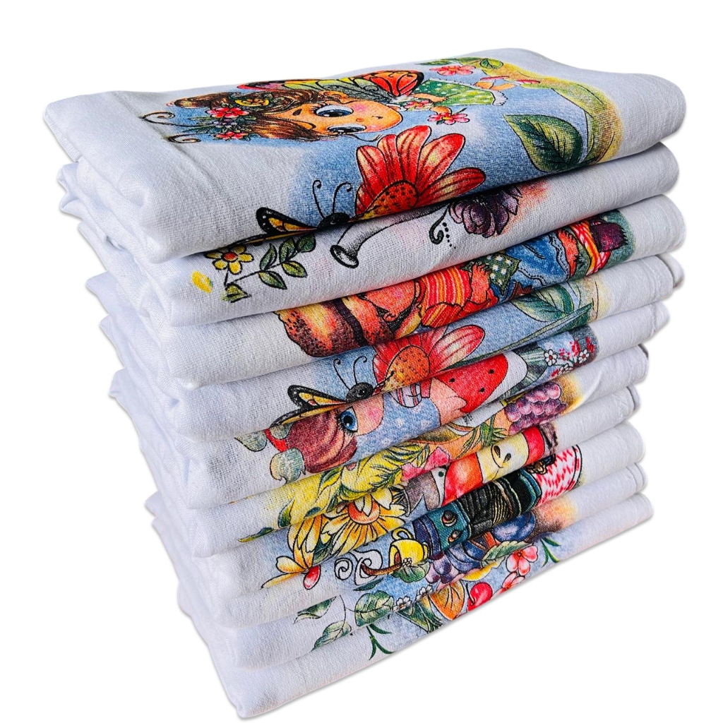 Pano De Prato Atacado Estampado Bainha Kit Com 10 Peças