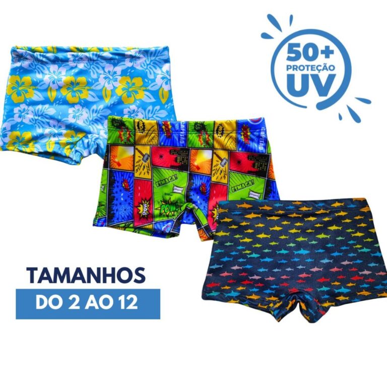 Sunga Infantil UV50+ Com Forro Estampas Exclusivas