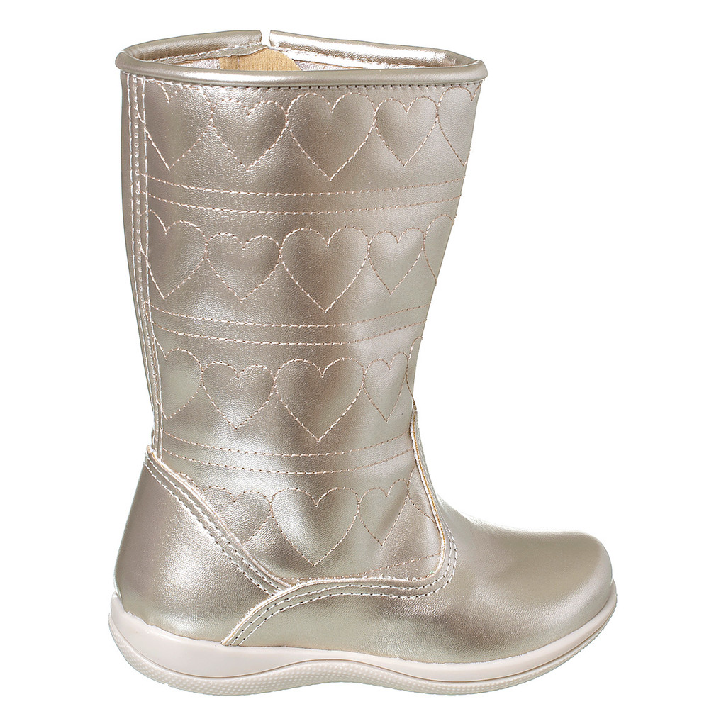 Bota Infantil Menina Com Bordado Coração Dourado Botinha Feminina Fashion