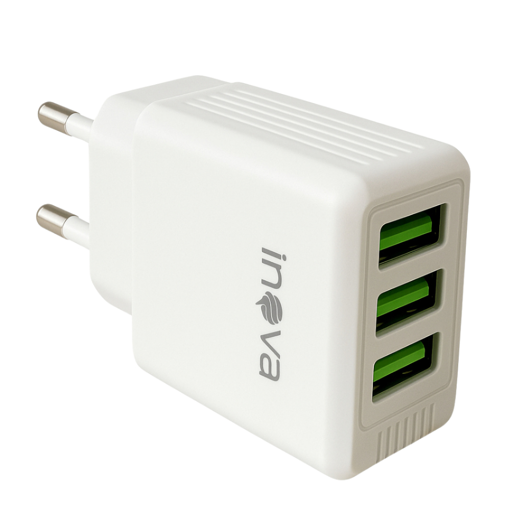 Fonte Carregador Turbo Inova 5.1A 3 Entradas USB Bivolt Rápido Original