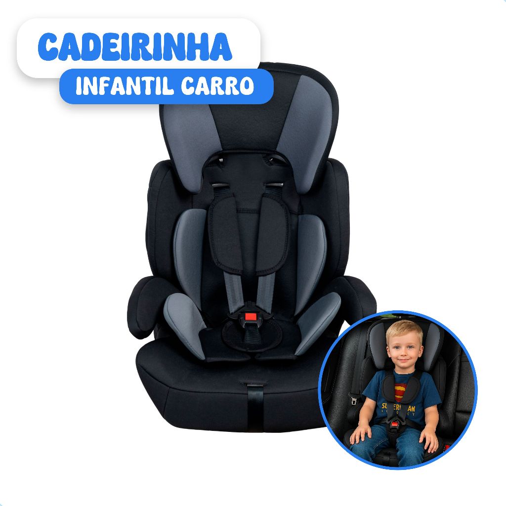 Assento Cadeirinha para Carro Infantil 9 a 36kg Cinto 5 Pontos Preto Grafite Styll Baby
