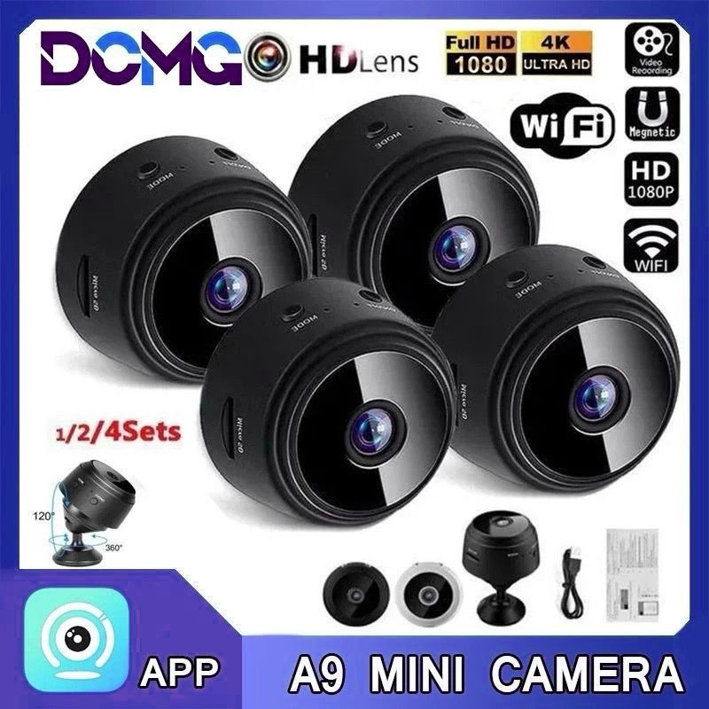 Conjunto de Câmera A9 HD Mini 1/2/3/4 com Visão Noturna, Câmera WiFi, Vigilância 1080P
