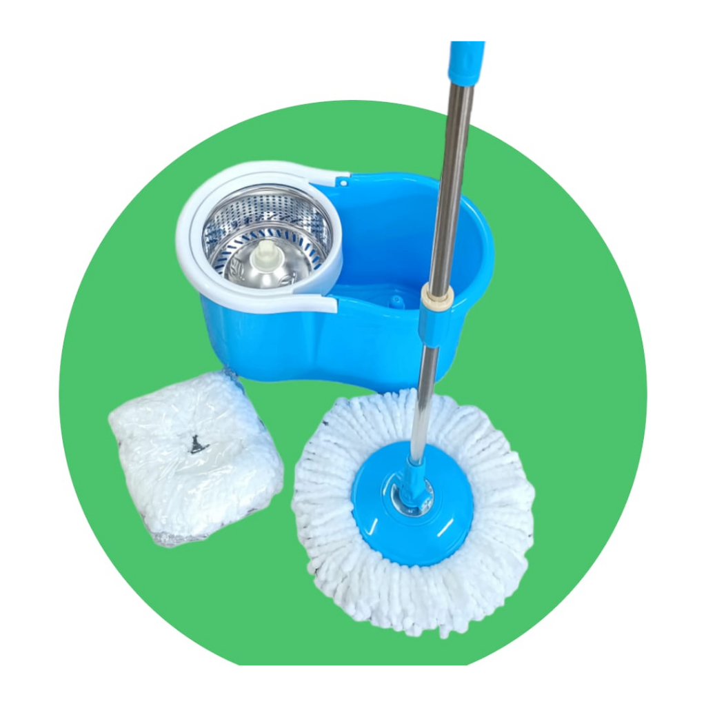Balde Giratório Cesto Inox com 2 Refil Microfibra Spin Mop 360 Completo Cabo com Base e Esfregão Bra