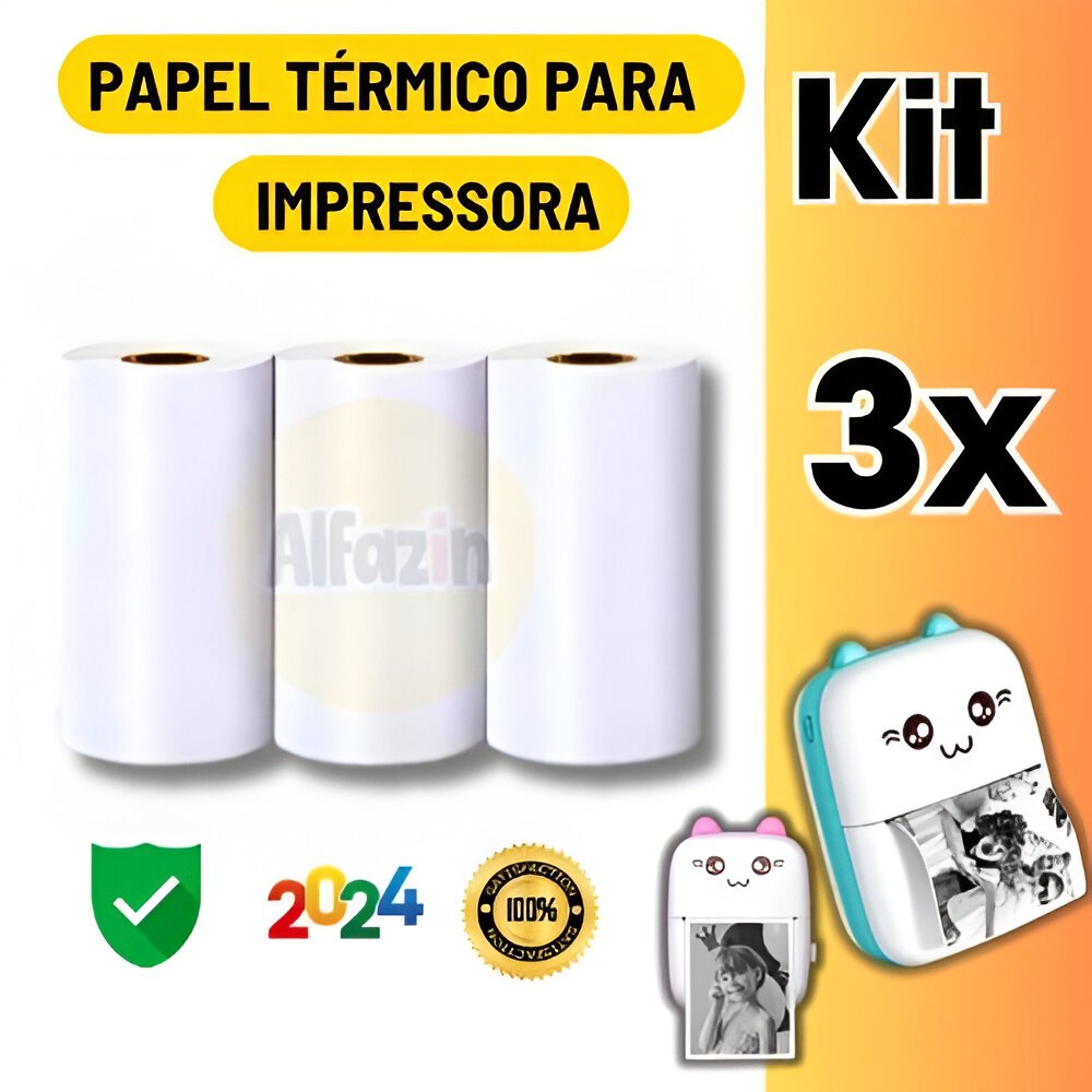 Kit 3 Bobina Etiqueta Térmica Adesiva Para Mini Impressora Portátil 57x30mm Branco Rolo Portátil a P
